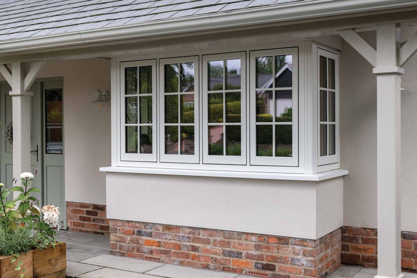 Timberlook flush sash bay window close-up with glazing bars